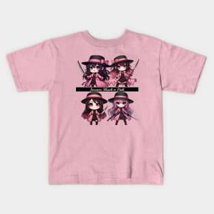 Chibi Samurai Girl Forever Black n Pink Kids T-Shirt